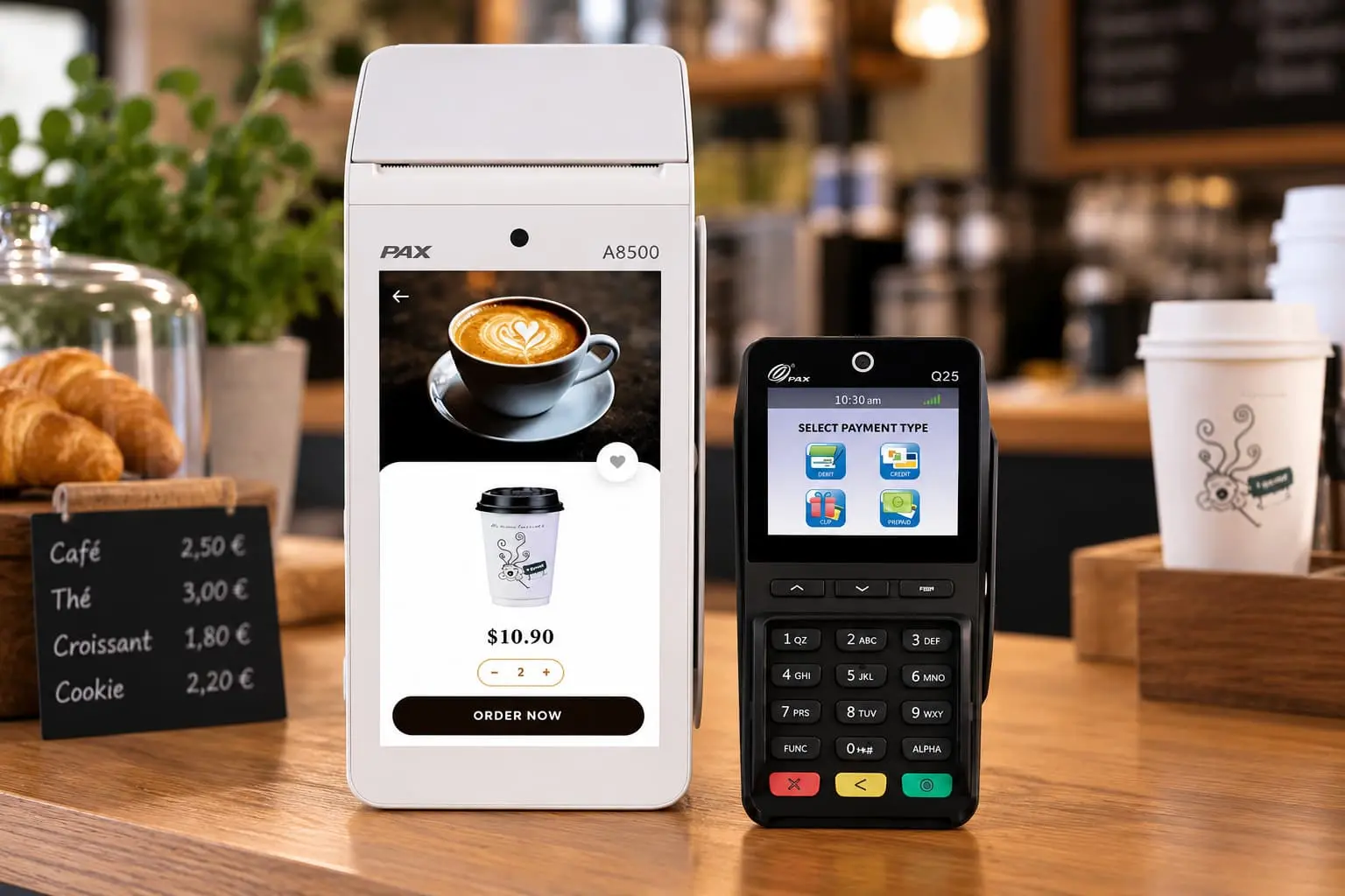 PAX A8500 accompagné du pin pad Q25 avec clavier physique